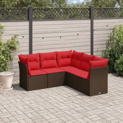 vidaXL 5-tlg. Garten-Sofagarnitur mit Kissen Braun Poly Rattan