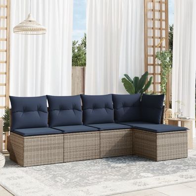 vidaXL 5-tlg. Garten-Sofagarnitur mit Kissen Grau Poly Rattan
