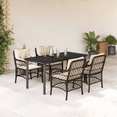 vidaXL 5-tlg. Garten-Essgruppe mit Kissen Braun Poly Rattan