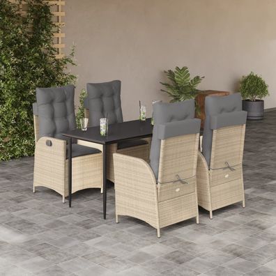 vidaXL 5-tlg. Garten-Essgruppe mit Kissen Beige Poly Rattan