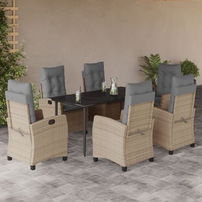 vidaXL 7-tlg. Garten-Essgruppe mit Kissen Beigemischung Poly Rattan