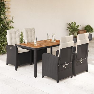 vidaXL 5-tlg. Garten-Essgruppe mit Kissen Schwarz Poly Rattan