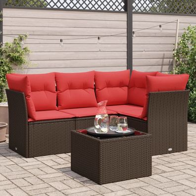 vidaXL 5-tlg. Garten-Sofagarnitur mit Kissen Braun Poly Rattan