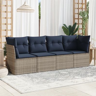 vidaXL 4-tlg. Garten-Sofagarnitur mit Kissen Grau Poly Rattan
