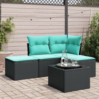 vidaXL 5-tlg. Garten-Sofagarnitur mit Kissen Schwarz Poly Rattan