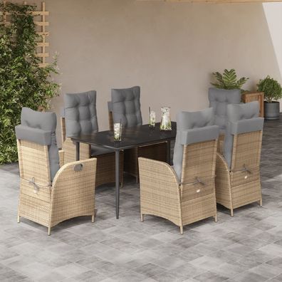 vidaXL 7-tlg. Garten-Essgruppe mit Kissen Beige Poly Rattan