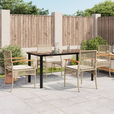 vidaXL 5-tlg. Garten-Essgruppe mit Kissen Beige Poly Rattan