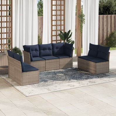vidaXL 7-tlg. Garten-Sofagarnitur mit Kissen Grau Poly Rattan