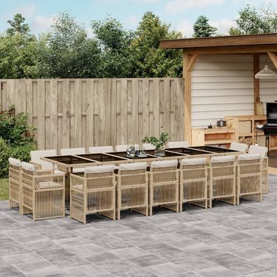 vidaXL 17-tlg. Garten-Essgruppe mit Kissen Beige Poly Rattan