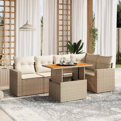 vidaXL 6-tlg. Garten-Sofagarnitur mit Kissen Beige Poly Rattan