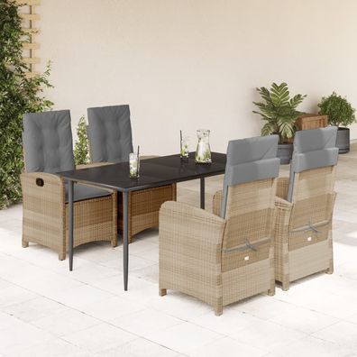 vidaXL 5-tlg. Garten-Essgruppe mit Kissen Beigemischung Poly Rattan