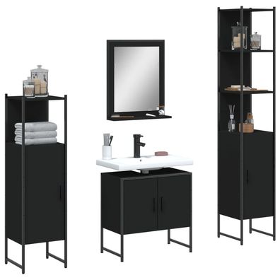 vidaXL 4-tlg. Badmöbel-Set Schwarz Holzwerkstoff