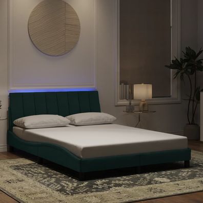 vidaXL Bettgestell mit LED ohne Matratze "Hanko" Dunkelgrün 140x190 cm Samt