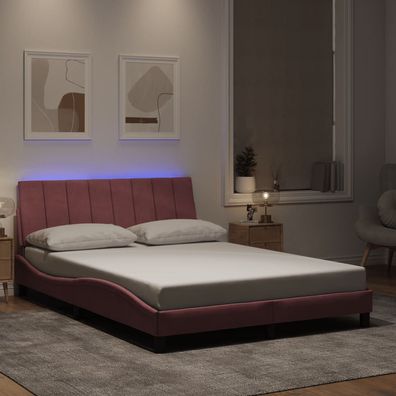 vidaXL Bettgestell mit LED ohne Matratze "Hanko" Rosa 140x200 cm Samt