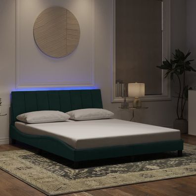 vidaXL Bettgestell mit LED ohne Matratze "Hanko" Dunkelgrün 160x200 cm Samt