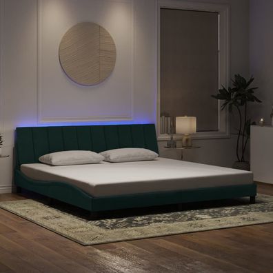 vidaXL Bettgestell mit LED ohne Matratze "Hanko" Dunkelgrün 200x200 cm Samt