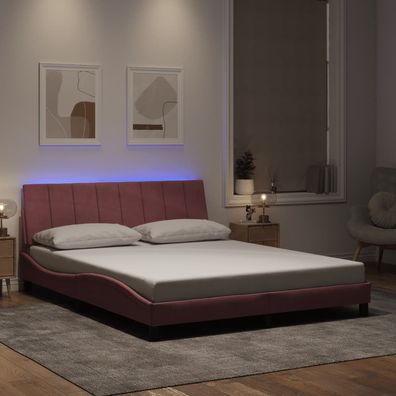 vidaXL Bettgestell mit LED ohne Matratze "Hanko" Rosa 160x200 cm Samt