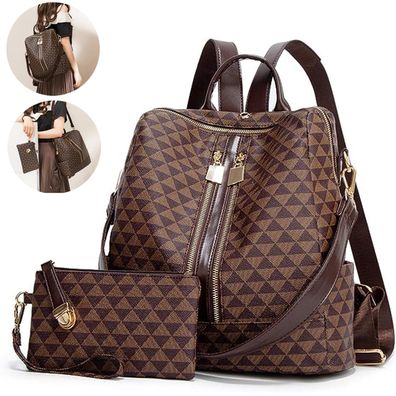Damen Rucksack Geldbörse PU Leder Handtasche Taschenriemen Geldbörse 2 Stück