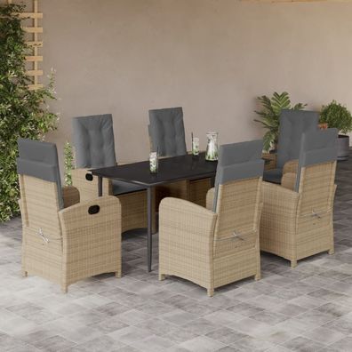 vidaXL 7-tlg. Garten-Essgruppe mit Kissen Beigemischung Poly Rattan