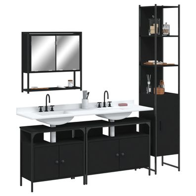 vidaXL 4-tlg. Badmöbel-Set Schwarz Holzwerkstoff
