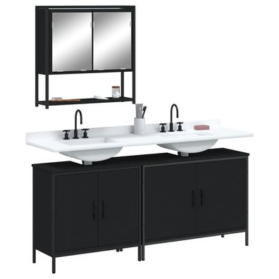 vidaXL 3-tlg. Badmöbel-Set Schwarz Holzwerkstoff