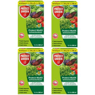 4 x Protect GARDEN® Protect MaXX Schneckenkorn Wirkstoff Metaldehyd, 1 kg