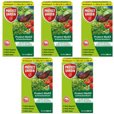5 x Protect GARDEN® Protect MaXX Schneckenkorn Wirkstoff Metaldehyd, 1 kg