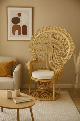 Pfauenthron aus Rattan handgeflochten, mit Kissen, in 3 Farben