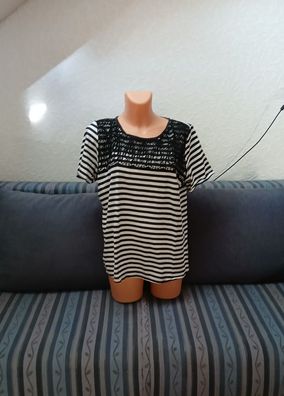 Damen T Shirt weiß/schwarz gestreift