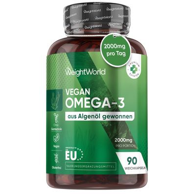 Vegane Omega 3 Kapseln - 2000mg Algenöl liefern 600mg DHA & 300mg EPA pro Tag