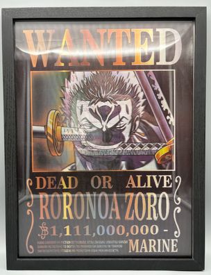 3D-Bild/Effekt-Flip-One Piece-Wanted-Roronoa Zoro-Tolle Farben-30x40cm-mit Rahmen