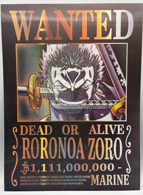 3D-Bild/Effekt-Flip-One Piece-Wanted-Roronoa Zoro-Tolle Farben-30x40cm-ohne Rahmen