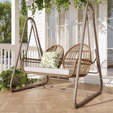 Gartenschaukel, Hollywoodschaukel mit Rückenlehne, Doppelschaukel aus PE-Rattan 2