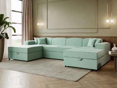 Ecksofa Santos U Boucle mit Bettkasten und Schlaffunktion Polsterecke