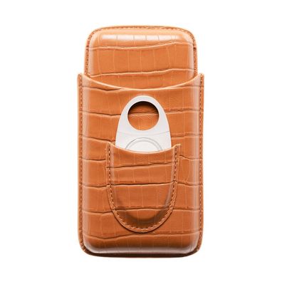 Myon Zigarrenetui aus Leder, braun für 3 Zigarren mit Cutter