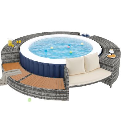Garten-Lounge-Set mit runder Couch für Whirlpool und Pool, mit verstellbaren Füßen