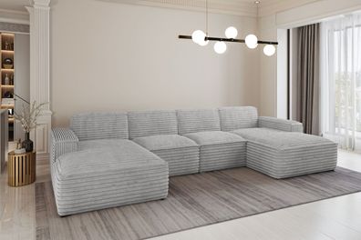 Ecksofa Siena U ein Stil, der zum Entspannen einlädt, Stoff Velo Hellgrau