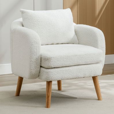 Moderner Teddy-Samt-Sessel mit Kissen, gepolstert, Massivholzbeine, Freizeitstuhl
