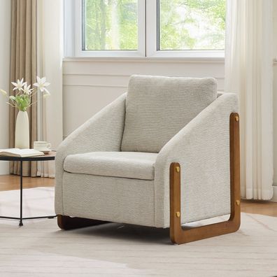 Akzentstuhl für Wohnzimmer, moderner Loungesessel, Holzarmlehnen, Chenillestoff