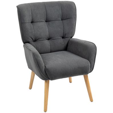 Relaxsessel mit Holzbeinen, Samtoptik, Polstersessel für Wohnzimmer, Grau