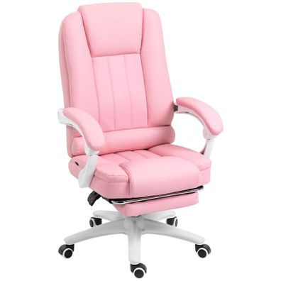 Bürostuhl mit Fußstütze, Liegefunktion, Höhenverstellbar, Rosa