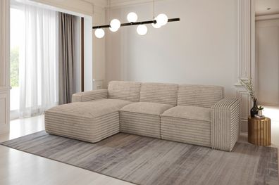 Ecksofa, Sofa L form, Couch L form Siena L stoff Velo Beige Links
