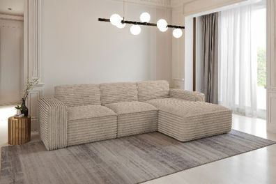 Ecksofa, Sofa L form, Couch L form Siena L stoff Velo Beige Rechts