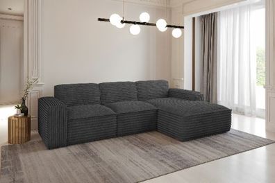Ecksofa, Sofa L form, Couch L form Siena L stoff Velo Graphit Rechts