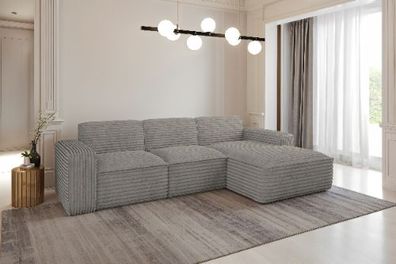 Ecksofa, Sofa L form, Couch L form Siena L stoff Velo Grau Rechts