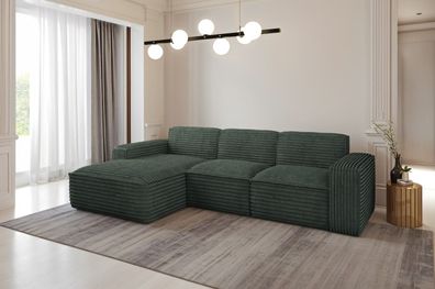 Ecksofa, Sofa L form, Couch L form Siena L stoff Velo Grün Links