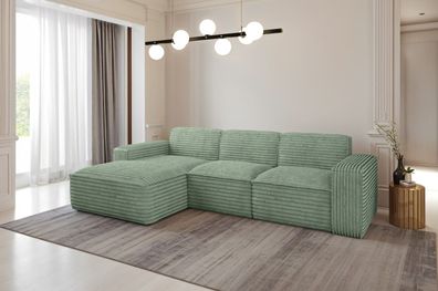 Ecksofa, Sofa L form, Couch L form Siena L stoff Velo Olive Links