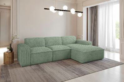 Ecksofa, Sofa L form, Couch L form Siena L stoff Velo Olive Rechts