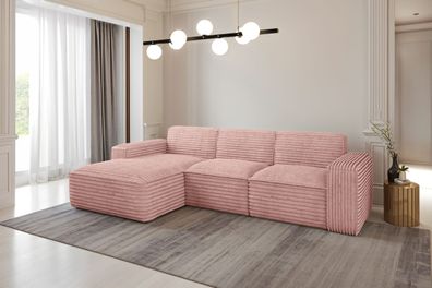 Ecksofa, Sofa L form, Couch L form Siena L stoff Velo Rosa Links