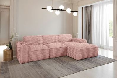 Ecksofa, Sofa L form, Couch L form Siena L stoff Velo Rosa Rechts
